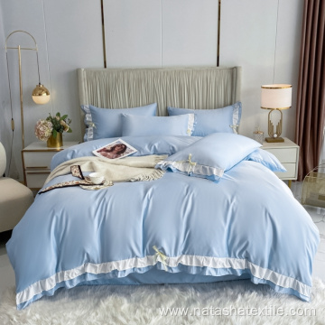 Double layer ruffled washed silk bedding set